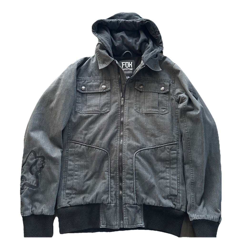 Rare Fox Racing utility jacket Hoodie  bomber Mens Small Black Insulate Rugged